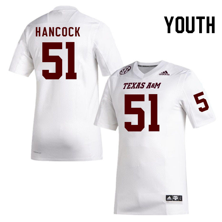 Youth #51 Levi Hancock Texas A&M Aggies College Football Jerseys Stitched Sale-White - Click Image to Close